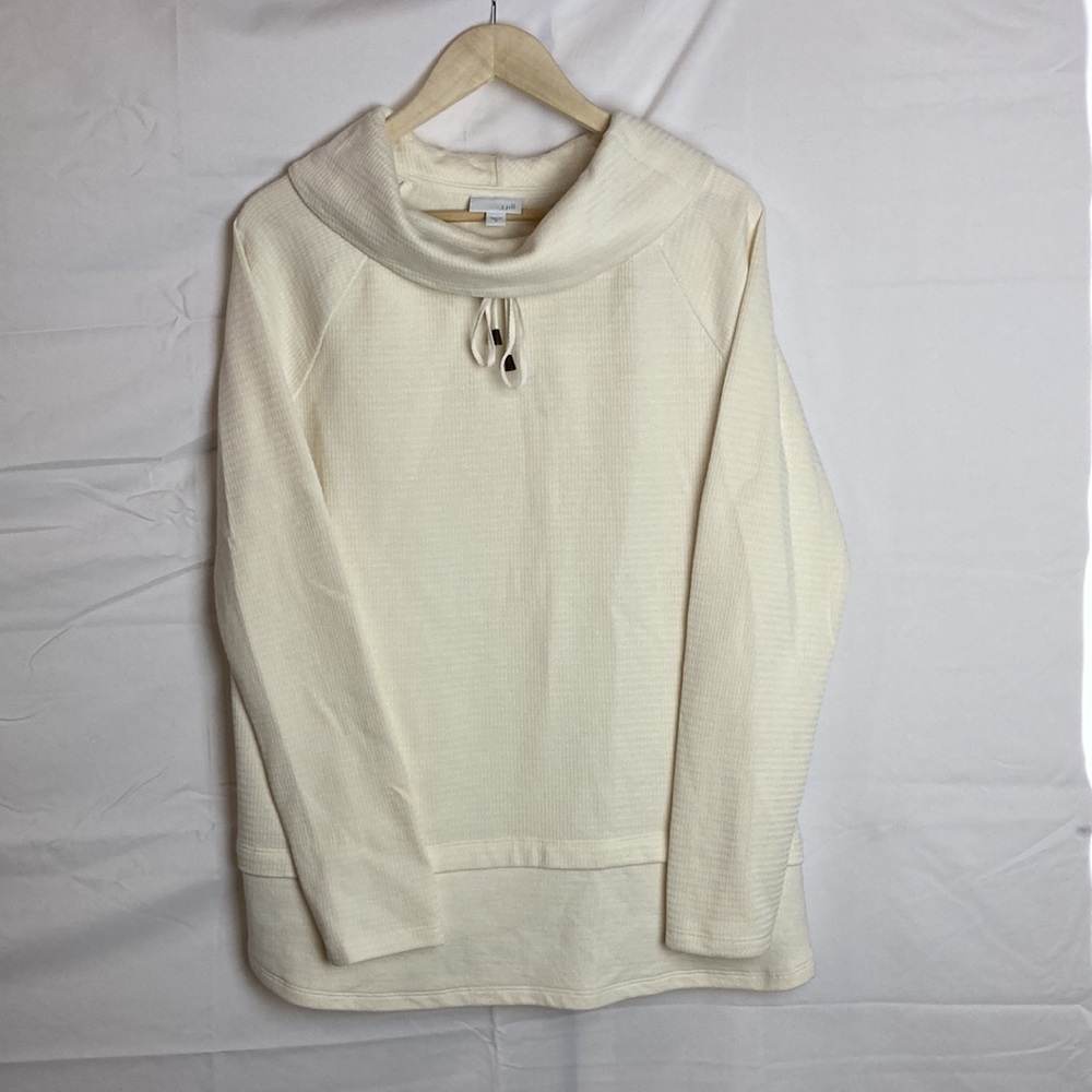 Drawstring Cowl Neck Long Sleeve Pullover Ivory Tunic  J. Jill